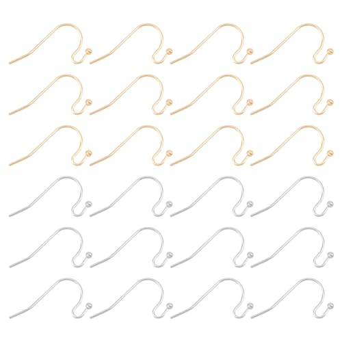 UNICRAFTALE About 100Pcs 2 Colors Stainless Steel Earring Hooks Shepherd's Hook Ear Wire Metal Earwire Hooks Earring Hooks with Ball for DIY Earring Jewelry Making Supplies Golden