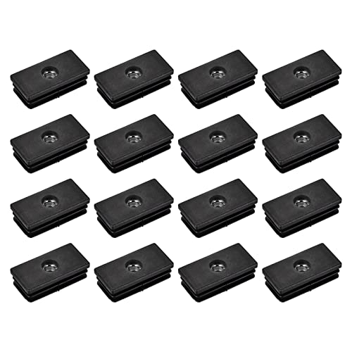 Image of uxcell 16Pcs Black Plastic Rectangle Tube Plugs with M8 Thread, for 1.57 inchx0.79 inch OD Rectangle Tube, End Caps Insert Plugs