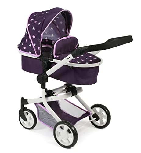 Bayer Chic 2000 - Cochecito de muñecas Mika, 2 en 1 para niños de 4 a 8 años, Estrellas moradas