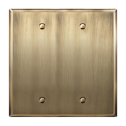 Image of LIDER Blank Metal Wall Plate, Metal Blank Outlet Cover, Corrosion Resistant, Mid-Size 2-Gang 4.88 inch x 4.92 inch, LMWP-02M-AB, Steel, Plated Antique Brass, 1-Pack