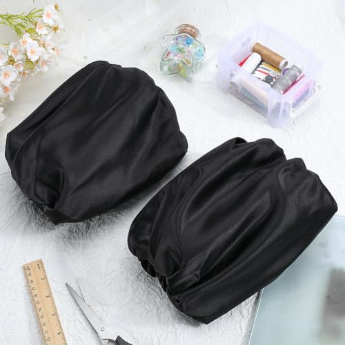 GORGECRAFT 1 Pair Black Satin Short Bridal Sleeve Removable Puff Sleeves Handmade Detachable Elegant Wedding Accessories Sleeve Covers for Wedding Dress Bridal Accessories （9.1x7.5 inch）4