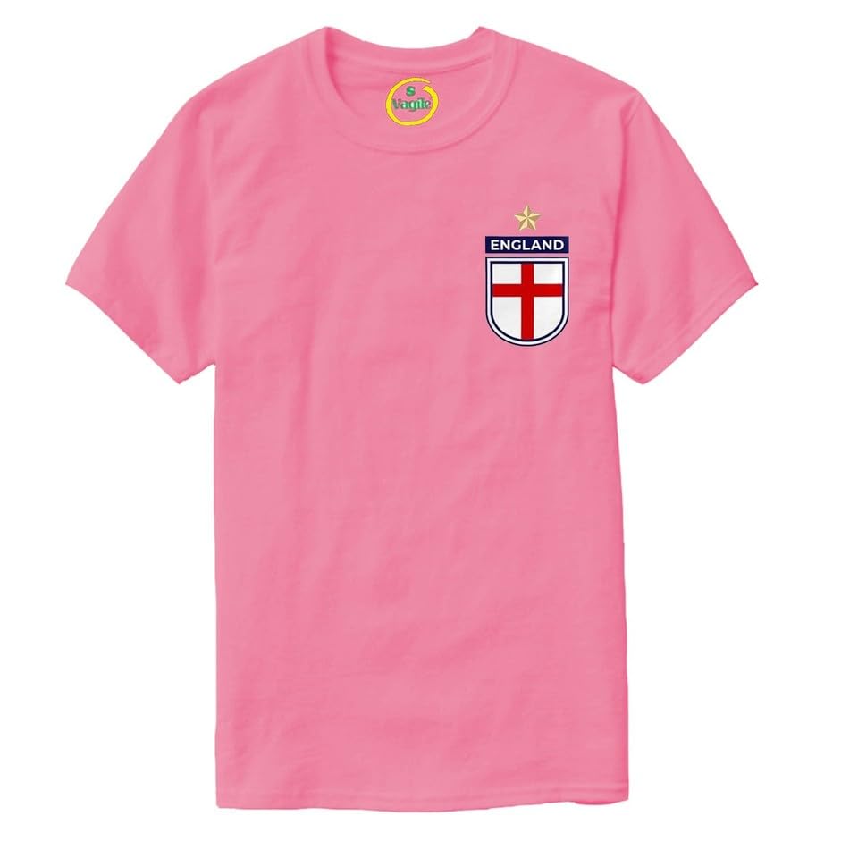 Vagile England Shirt Adults Kids - Boys England Badge Retro T Shirt - Country World Cup 2026 English Supporters Gifts Baby Pink