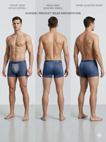 Image of Men's Padded Underwear - Nylon Ice Silk Breathable Boxer Briefs - Hip & Buttocks Enhancer and High-Elasticity Width (3.5cm) Shapewear for Men