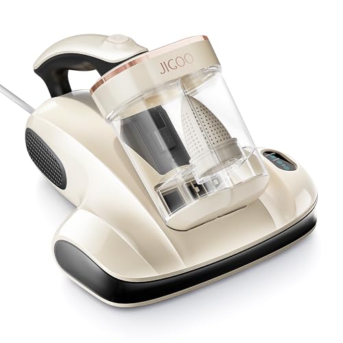 JIGOO S100 Aspirador de ácaros, Aspiradora Antiacaros para colchones con Sensor de ácaros, Pantalla LED, vibración, luz UV, ultrasonido, Elimina 99.9%, Especial Alergias, para Colchones y Sofás