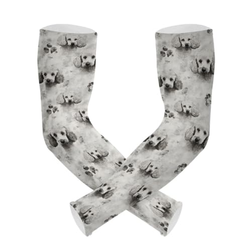 ALAZA Watercolor Retro Dog Gardening Sleeves Cooling Arm Sleeves Sun Protection Thumb Hole Arm Covers for Women Men