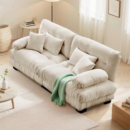 Image of SoarFlash Modern Living Room Velvet Recliner Sofa, Loveseat Sofa for Apartment, Solid Wood Frame, Easy to Install (94.4 inch,Camel)
