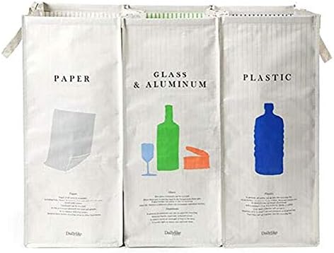 Signim 216 Separate Recycling Waste Bin Bags for Kitchen Home Recycle Garbage Trash Sorting Bins Organizer Waterproof Baskets Compartment Container, White (Set of 3 Pack)
