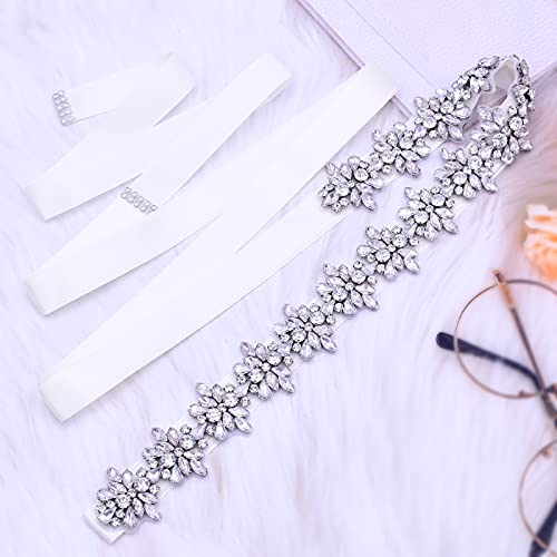 ULAPAN Rhinestone Bridal Belt Sashes for Women Dress, Diamond Wedding Belts Sash Ribbon for Bridesmaid Prom Gowns (off White)4