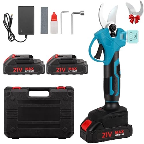 Electric Pruning Shears Cordless Electric Scissors with 2Pcs 21V Rechargeable Batteries, Brushless Motor, LCD Display, 30mm Cutting Diameter Portable Secateurs for Garden Orchards to Pruning Branches