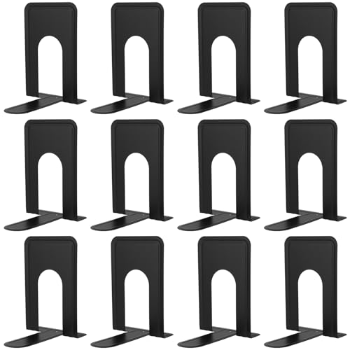 Image of YUENPUN 12 PCS/6 Pairs Heavy Duty Metal Bookends, Black Book Ends with Anti Slip Base, Book Holder for Shelves, Office, Home, School, Library