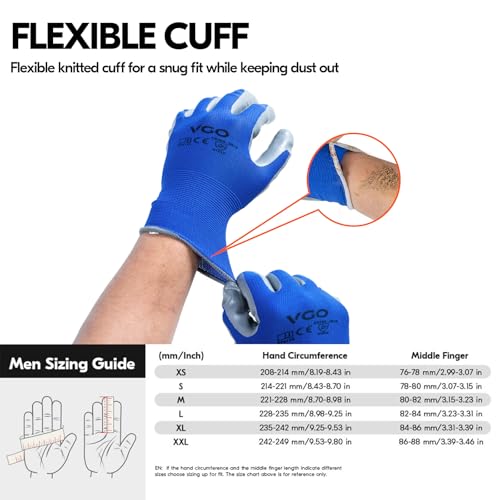 Image of Vgo... 10-Pairs Safety Work Gloves, Gardening Gloves, Non-slip Nitrile coating, Dipping Gloves (Size XL, Blue, NT2110)