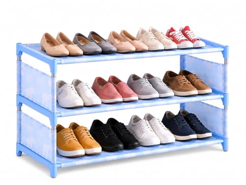 BD STORE Plastic Shoe Rack for Home - Stackable Storage Shelf Stand with Space Saving Multi Layer Footwear Organizer for Bedroom, Closet, Entryway & Dorm Room, Blue Color Shoe Stand (Shoe Rack 3)