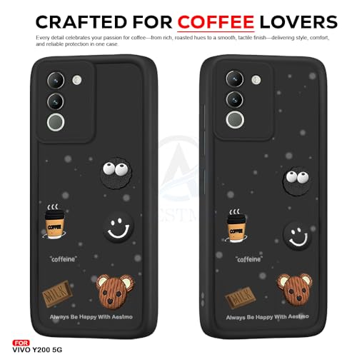 Image of AESTMO Back Case Cover for Vivo Y200 5G | Cute Fun Cartoon 3D Ball | Coffee Silicone Case | Full Body Protection | Camera Protection Back Cover for Vivo Y200 5G (Black)