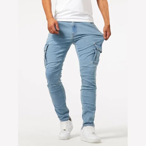 Men's Slim Fit Stretch Jeans Distressed Washed Stretch Denim Pants Classic Straight Leg Work Pants with Mulit Pockets4