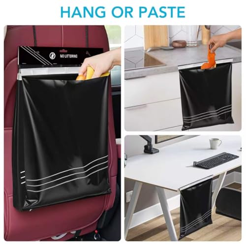 Image of Disposable Car Trash Bag - Large Capacity - Car Garbage Bag Hanging from Headrest - Easy to Stick-On, Leakproof, Smellproof Car Trash Can - Ideal for Travel, Camping, and Home Use (All Black, 50)