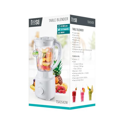 Kraftvoller Teesa TSA3542W Standmixer 500W 1,5L BPA-frei, Schwarz, einfache Reinigung, Weiss