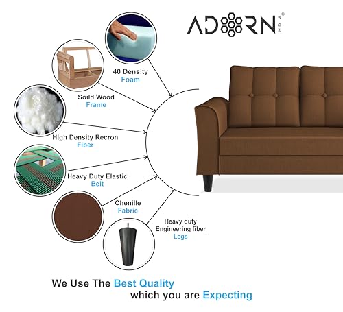 Image of Adorn India Maddox Tufted L Shape 6 Seater Sofa Set RHS (Brown) (3 Year Warranty)