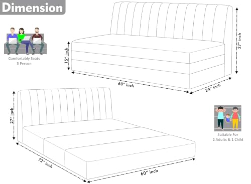 Image of Three-Seater Convertible Floor Sofa Bed with Modern Velvet Fabric Folding Couch for Living Room, Guest Room & Small Spaces - Grey Color