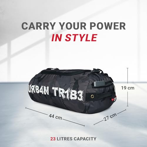 Image of URBAN TRIBE Plank 23L Gym Bag for Men and Women | Sports Duffle Bag with Shoe Compartment | Workout, Fitness, Exercise | Camo Green