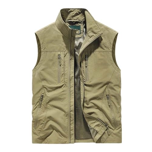 Men's Lightweight Utility Vest Outdoor Sleeveless Zip Up Jacket With Multi Pockets For Hiking Travel