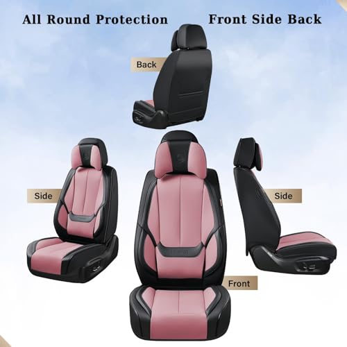 Image of Coverado Universal Seat Covers Front, 2-Pack Universal Seat Covers for Cars, Waterproof Nappa Leather Car Seat Covers with Head Pillow, Auto Protectors Fit for Most Sedans Pick-up Truck-Black&Pink