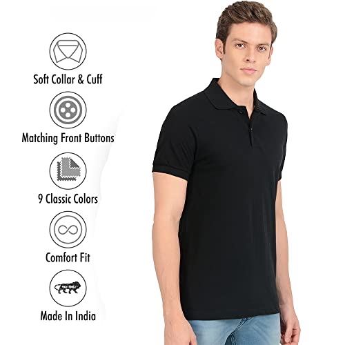 Image of AWG ALL WEATHER GEAR Men's Cotton Regular Fit Solid Polo Neck T-Shirt Navy Blue Melange