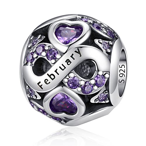 925 Sterling Silber Geburtsstein Charms Anhänger mit 5A Cubic Zirkonia Dangle Beads Charms,Openwork Perlen Liebesherz Anhänger für Pandora Europäische Charme Armband...