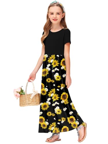 Sunflower Dress for Girls Long Maxi Dress Floor Length Party Dress with Pockets 7-8 Years - Thumbnail 6