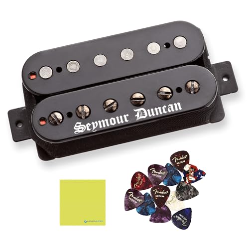 Seymour Duncan Black Winter 11103-91-B High Output Passive Trembucker Bundle with 12x Fender Guitar Picks and Liquid Audio Polishing Cloth - Created for Heavy Metal Pickups, Thrush, Extreme Styles