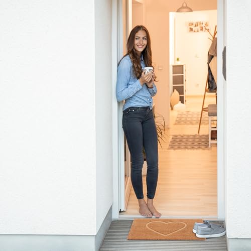 Relaxdays Coconut Doormat, Non-Slip, Engraved Heart, Indoor & Outdoor, Shoe Mat, Dirt Trap, 1.5 x 60 x 40 cm, Natural, Coco - Image 4