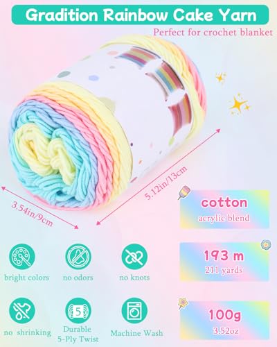 Image of Aeelike Crochet Blanket Kit for Beginners-Rainbow Granny Squares Stripe Blanket, Complete Crochet Kit for Adults w Gradient Yarn & Instructions, Easy Learn to Knit for Beginners