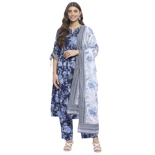 Image of BIBA Women Cotton Gathered Printed Suit Set