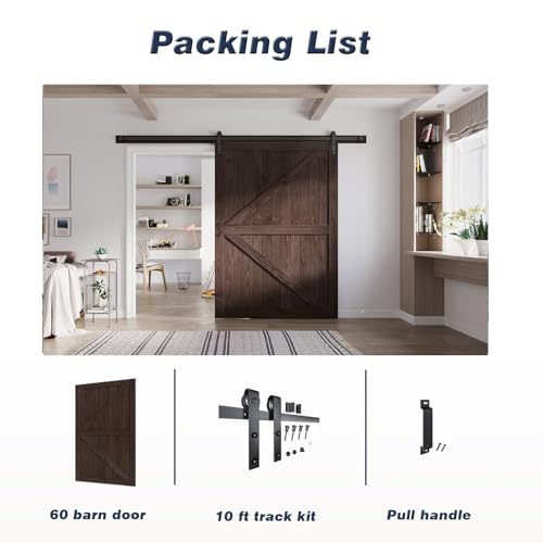 Image of FREDBECK 60 x 84 Wood Barn Door Brown with Hardware,K-Frame,Interior Door