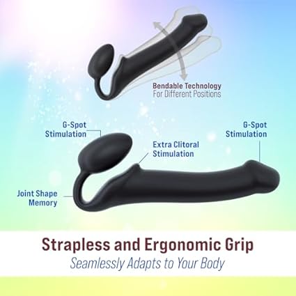 Dildo clásico sin vibración – doble estimulación para parejas – silicona de calidad con forma ergonómica – sin correas – uso sin manos y memoria de forma adaptable – Strap-On-Me (Negro, L)