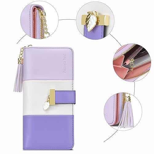Image of Women's Wallets RFID Blocking Card Wallets for Women with Multiple Card Holder and Cellphone Compartment, Purple