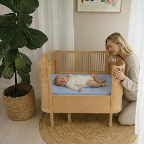 Image of Crib Sheets - Organic Cotton Muslin Fitted Crib Sheet - Standard Size for Baby Boy 28 inch x 52 inch Ultra-Soft and Breathable (Baby Blue)