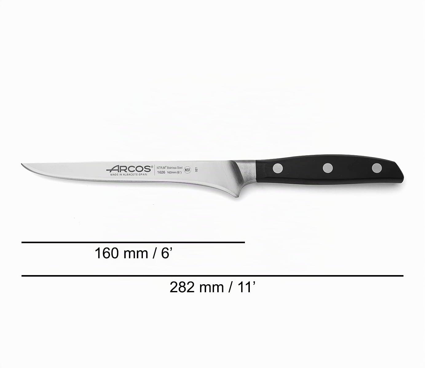 Arcos Cuchillo Deshuesador Profesional - Hoja Silk Edge Acero Inoxidable Nitrum 160 mm, Precisión y Durabilidad, Mango Ergonómico POM Negro, Serie Manhattan