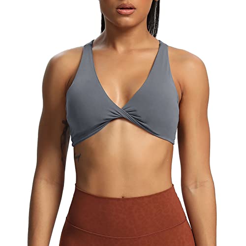 Aoxjox Women's Workout Sports Bras Fitness Backless Padded Satara Low Impact Bra Yoga Crop Tank Top (Iron Grey, Large) #TOP3