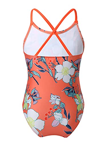 Girls Floral Printed One-Piece Swimsuit Kids Criss Cross Flounce Bathing Suit Swimming Leotard2