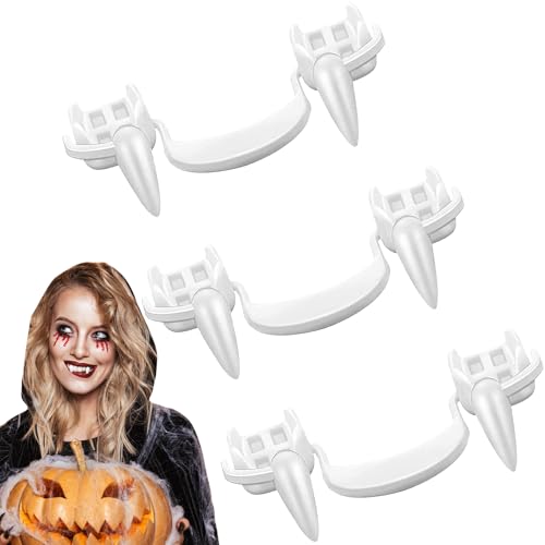 YUNHENTONG Dent de Vampire Halloween, 3 Paires Canine de Vampire Retractable Crocs de Vampire Réutilisables Fausses Dents Vampire pour Enfants et Adultes...