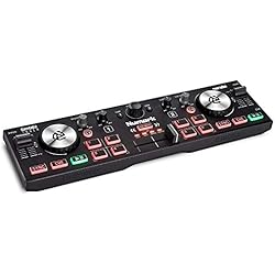 Numark DJ2GO2 Touch - Mini controlador DJ para llevar - Consola DJ USB de 2 pisos con interfaz de audio y jog wheels capacitivos, 4 modos de pad; software incluido