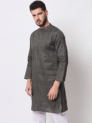 Image of Vastraa Fusion Men's Printed Kurta Pure Cotton Long Kurta, Round Collar, Full Sleeves, Button Kurta, Ethnic Wear