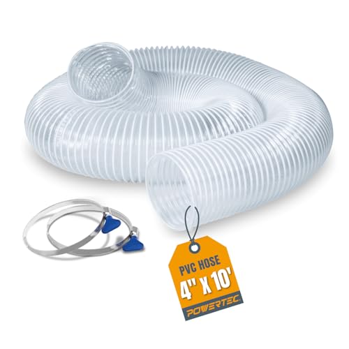 POWERTEC 4" x 10' Flexible PVC Dust Collection Hose with 2pc...