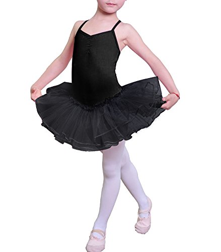 Imixcity Filles Justaucorps Robe de Danse Tutu Ballet sans Manches Princesse Fancy Fairy Gymnastique Performance, Noir, 130 ( 5-6 ans )