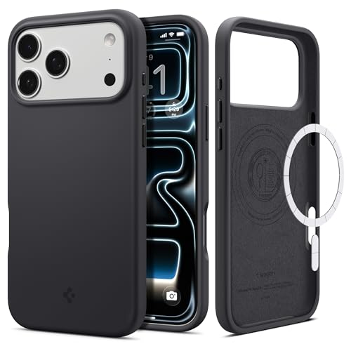 Image of Spigen Silicone Fit MagFit Back Cover Case for iPhone 17 Pro Max, MagSafe Compatible, Refined Smooth Feel - Silicone | Black
