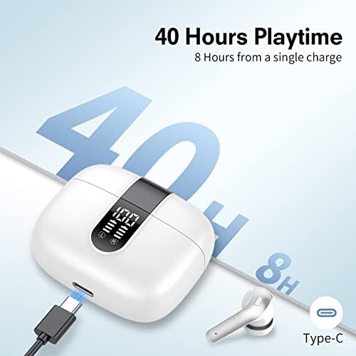 Wireless Headphones,Taopod X08 Bluetooth Headphones Wireless Earbuds With Microphone,40h Playtime Touch Control Ipx7 Waterproof in Ear Headphones(White)