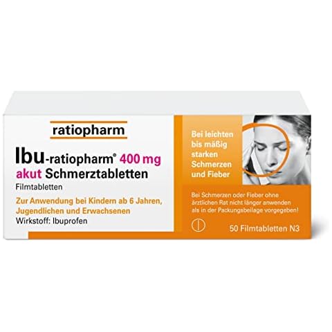 IBU-ratiopharm 400 mg akut Schmerztabletten: Der Allrounder bei Schmerzen und Fieber. Wirkstoff: Ibuprofen, 50 Filmtabletten Cover