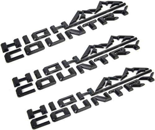 Image of 3X 2019-2026 Tahoe Compatible with Silverado High Country Tailgate Letter Logo Emblem 3D Badge Namaplate Replacement for High Country (Gloss Black)