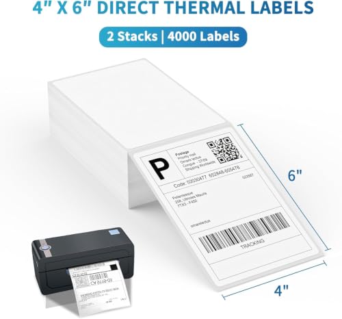 Image of 9527 Product 4 inch x 6 inch Zebra Fanfold Direct Thermal Shipping Labels,2 Stacks, 4000 Labels White, Perforated (2,000 Label per Stack)