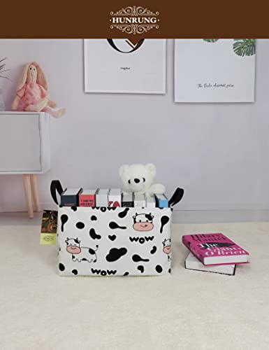 Hunrung Rectangle Storage Basket Cute Canvas Organizer Bin For Pet/Children Toys, Books, Clothes Perfect For Rooms/Playroom/Shelves Bedroom,Bathroom (Rec-Spotted Cow) #TOP6